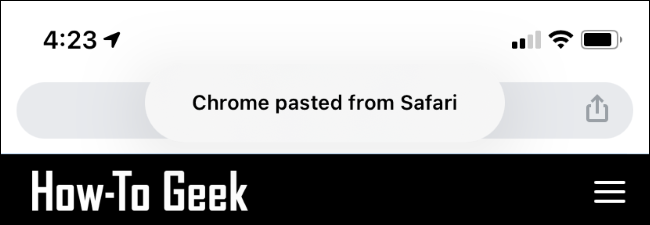 A &quot;Chrome pasted from Safari&quot; message on iPhone