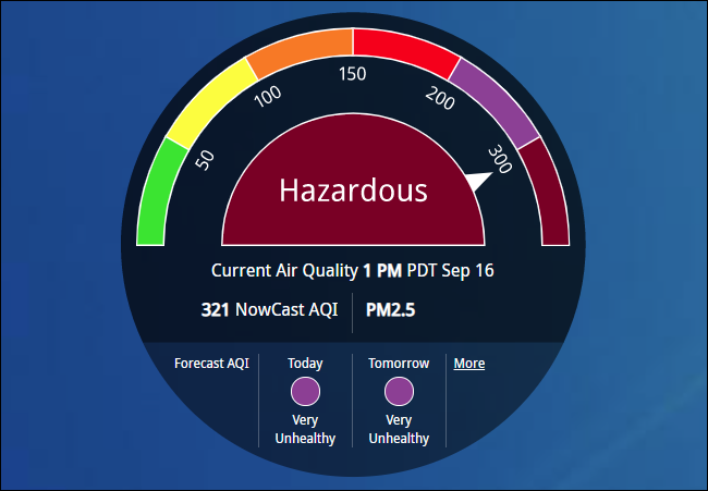 AirNow showing "Hazardous" air quality.