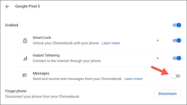 Disconnect Android messages from Chromebook