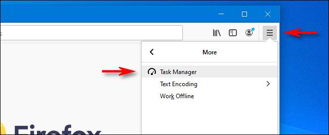 In Firefox, click the hamburger button, select "More," then click "Task Manager."