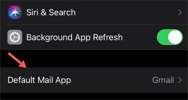 Select "Default Mail app" in Gmail Settings on iPhone