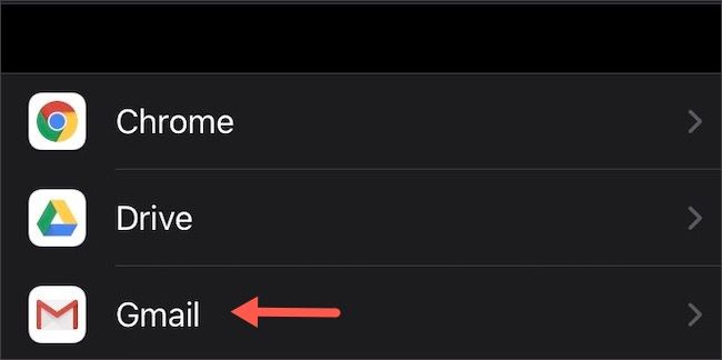Tap Gmail in iPhone Settings