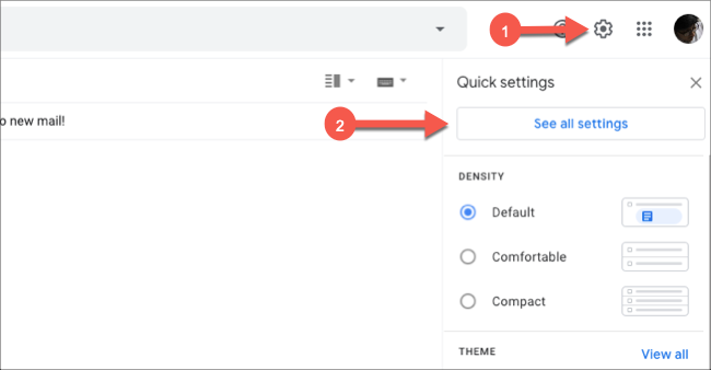 Open settings on Gmail's website