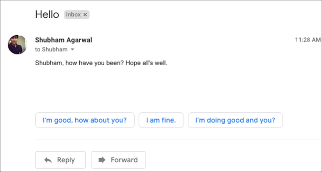 Smart replies on Gmail