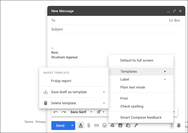 Insert template in new email on Gmail