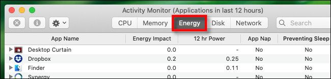 In Activity Monitor on Mac, click the "Energy" tab.