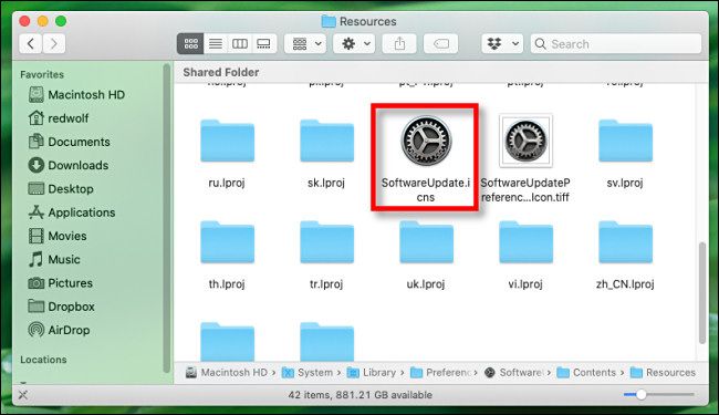 In Finder on Mac, locate and click on the appropriate ICNS file.