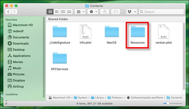 In Finder on Mac, click the "Resources" folder.