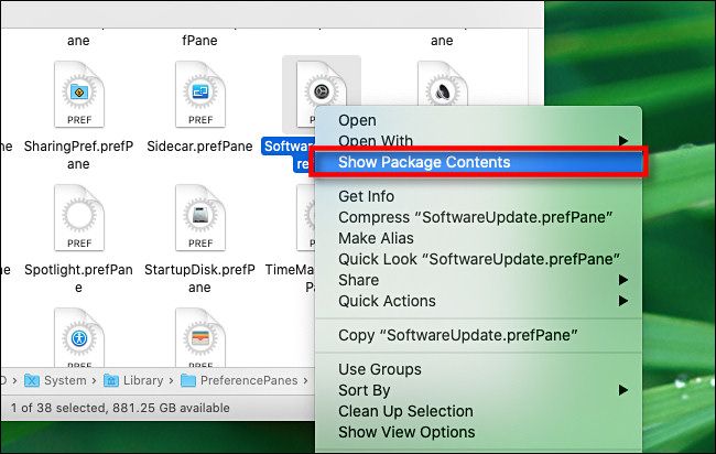 Right-click the preference pane file and select "Show Package Contents."