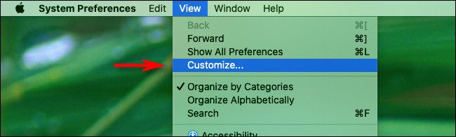 In Mac System Preferences, click "View" and then "Customize"