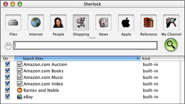 Sherlock in Apple Mac OS X Public Beta