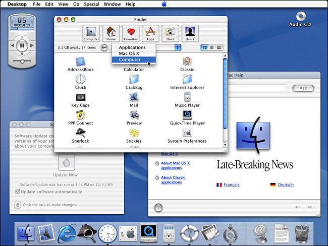 A desktop screenshot of Apple Mac OS X Public Beta.