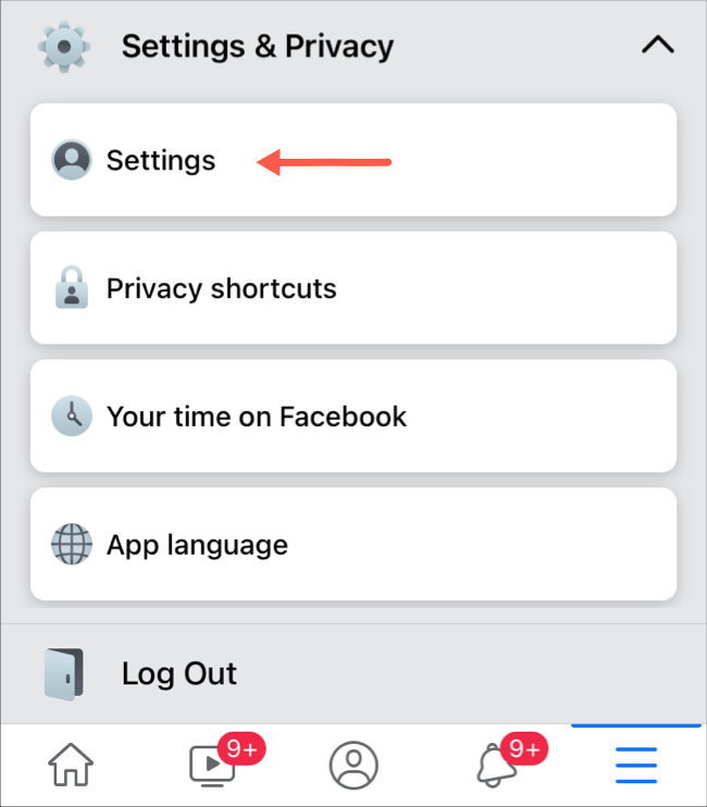 Open Settings and Privacy page on Facebook app