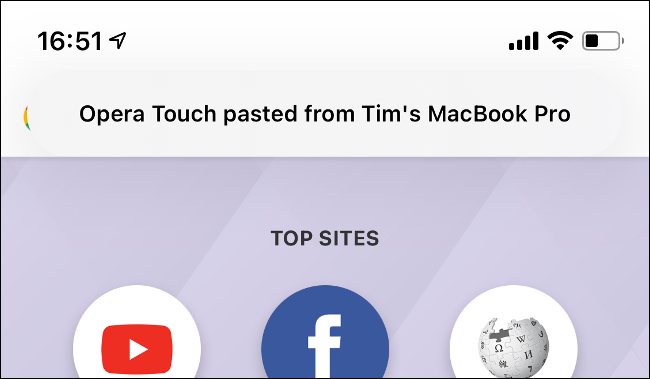 Opera Touch Pasted from Clipboard