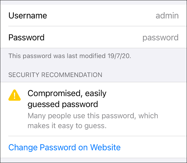 Flagged Bad Password in iOS 14