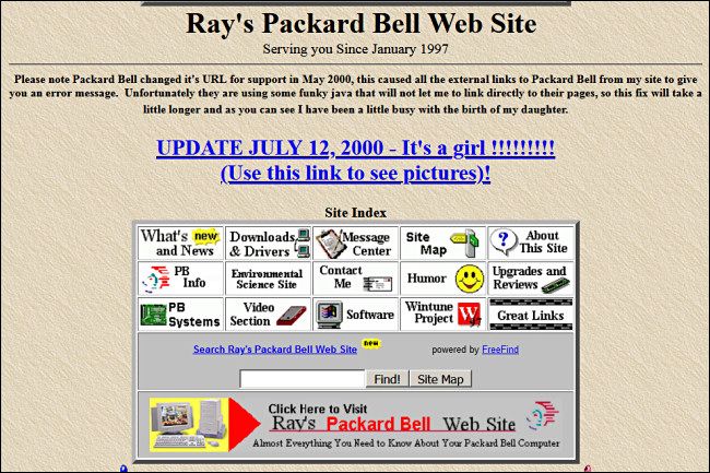 Ray's Packard Bell Web Site on GeoCities Screenshot