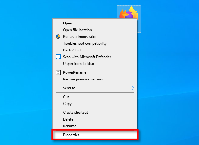 In Windows 10, right-click a desktop shortcut and select 