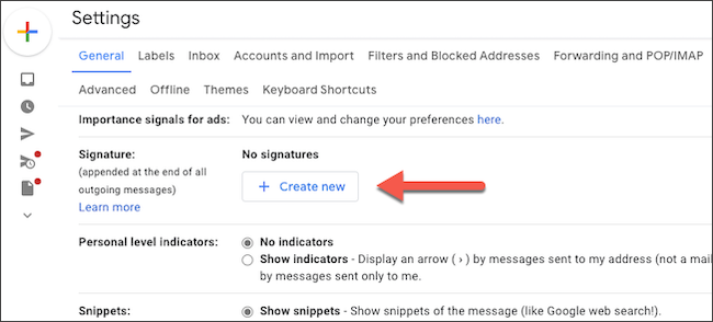 Create new signature on Gmail