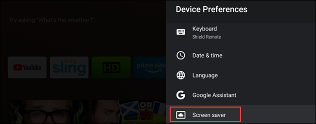 select screen saver from device preferences