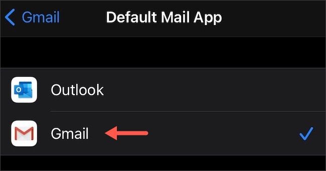 Set Gmail as default email app on iPhone
