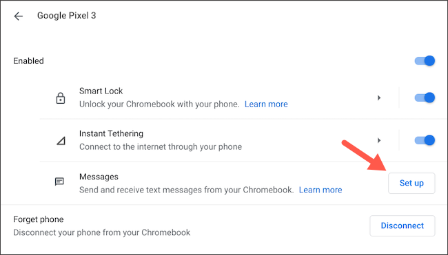 Set up Android messages on Chromebook