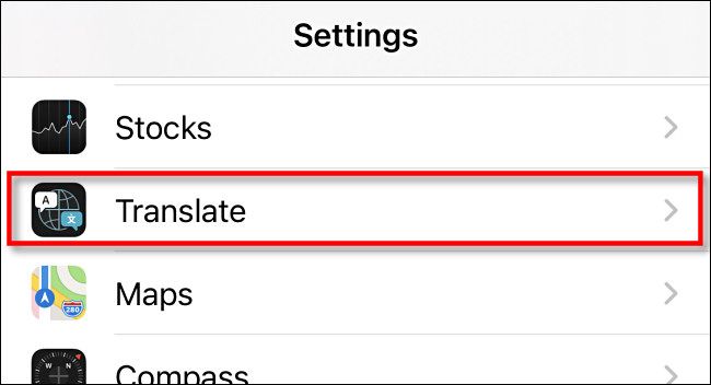 In Settings on iPhone, tap "Translate."