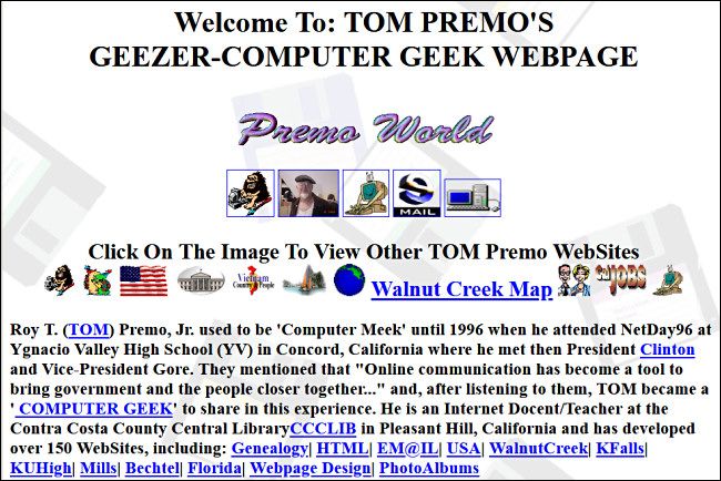 Tom Premo's Geezer-Computer Geek Webpage on GeoCities Screenshot