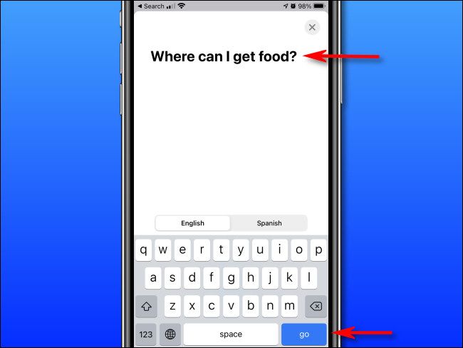 In Apple Translate on iPhone, enter the text you'd like to translate using the on-screen keyboard, then tap "go."