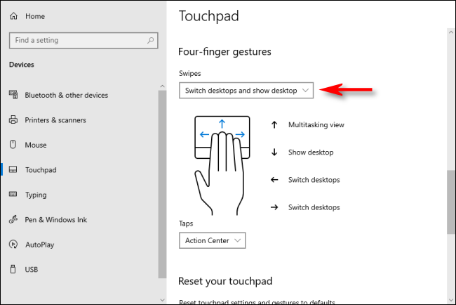 Four-Fingered TouchPad Gestures in Windows 10 that switch Virtual Desktops