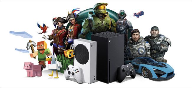 Microsoft's video game mascots in front of Xbox consoles.