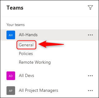 The default &quot;General&quot; channel in a team.