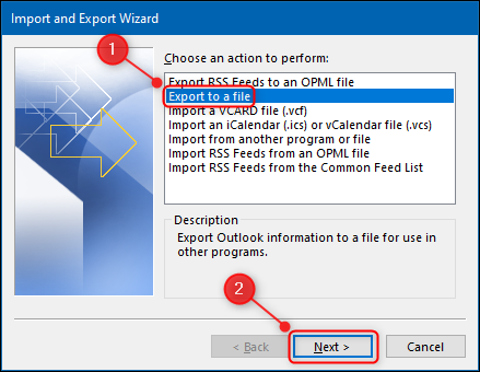 Outlook's &quot;Export to a file&quot; option.