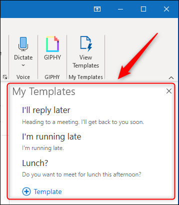 The &quot;My Templates&quot; panel in a new email.