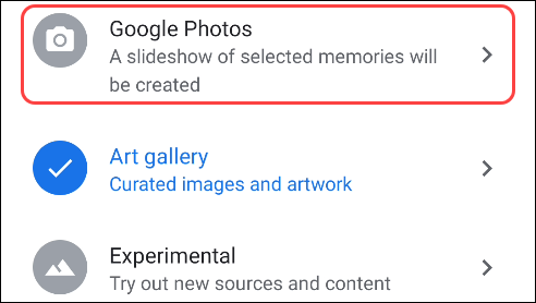 choose google photos from the ambient mode options