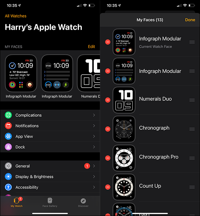 editing and deleting apple watch faces using iphone app