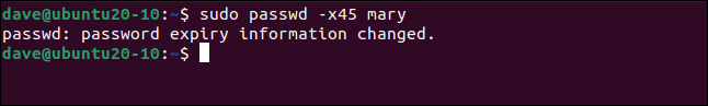 Notification of the password expiry change in a terminal window