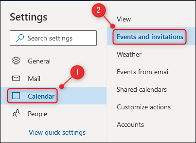 The &quot;Events and invitations&quot; menu option.