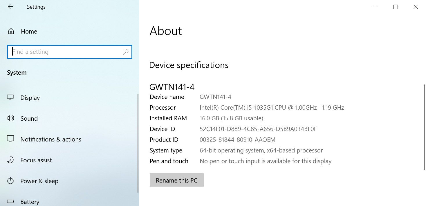 Gateway laptop about screen