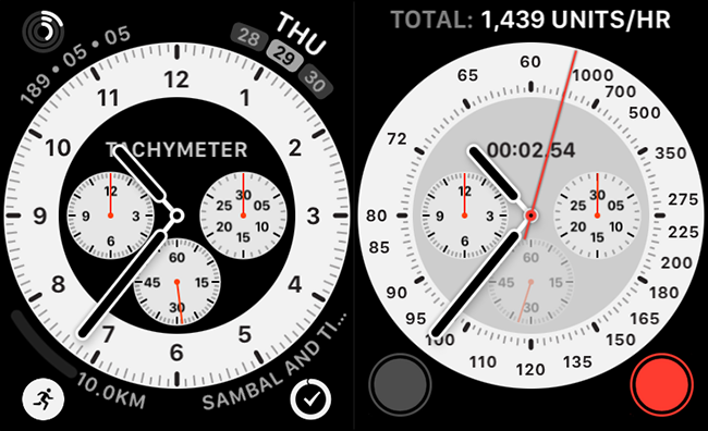 chronograph pro watch face with built in tachymeter complication