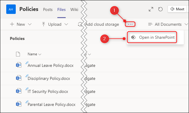 The &quot;Open in SharePoint&quot; option.