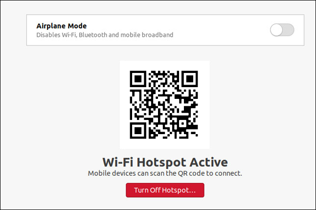 ubuntu 20.10 Wif-Fi hotspot dialog box