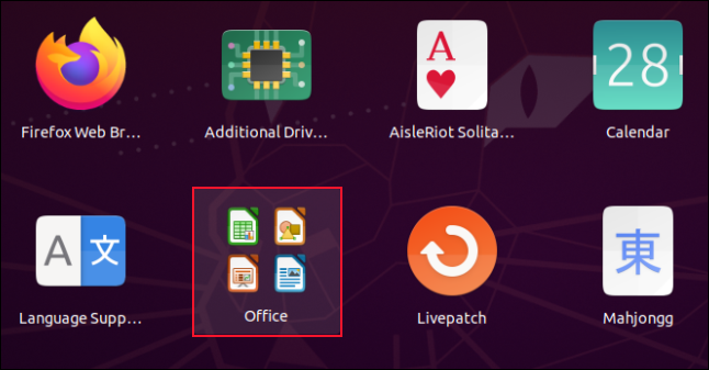 Application grid with a group of icons