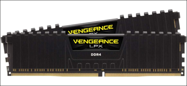 Two DDR4 ram sticks with black heat spreader.