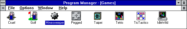 Screenshot of Microsoft Entertainment Pack 1 Game Icons in Windows 3.11 Program Manager