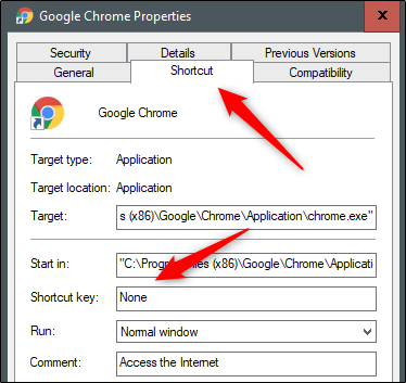 No shortcut key for Google Chrome