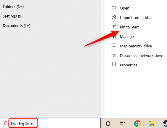 Pin File Explorer to Start Menu