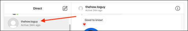 Select a Conversation from Instagram on Web