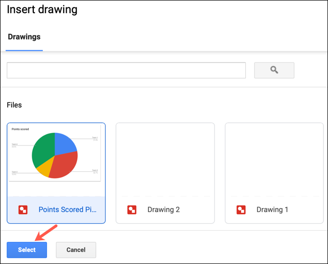 Select a Drawing To Insert in Google Docs