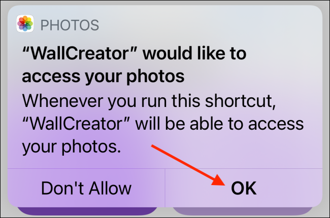 Tap OK to Allow Photos Access