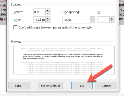 Click "OK" to save the paragraph settings to your document.
